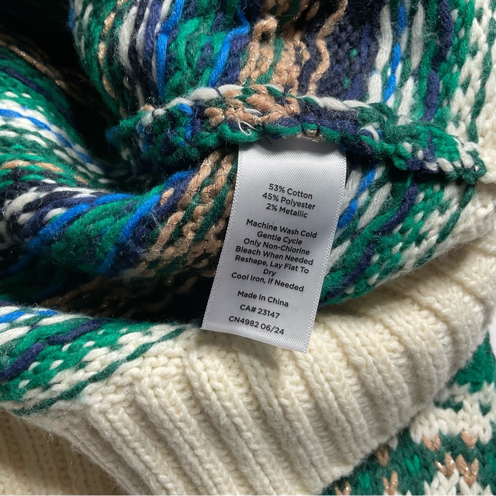 Talbots Fair Isle style green/cream/blue/tan striped Cardigan. 1X. NWT - Picture 8 of 14
